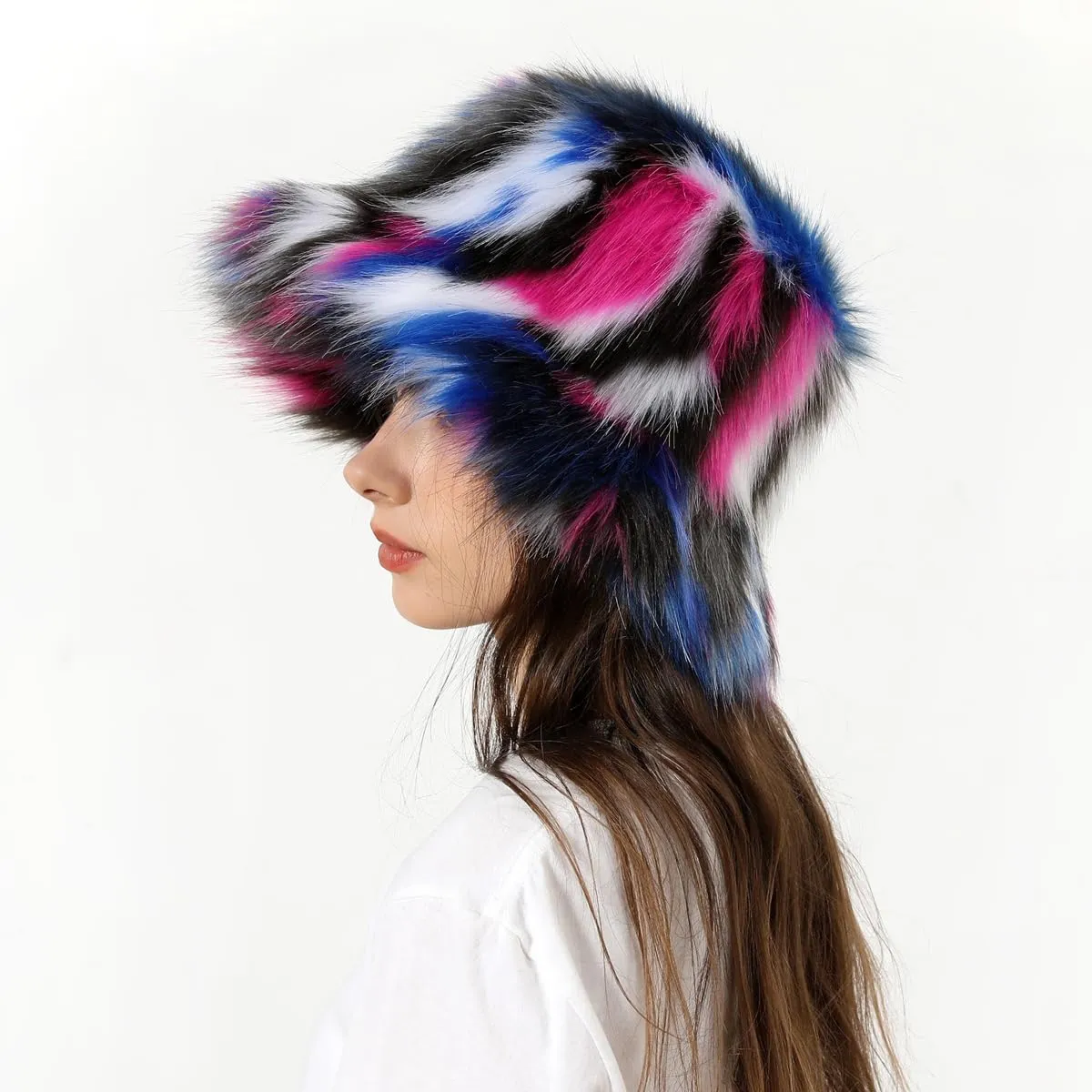 Faux Fur Bucket Hats Winter Warm Wide Brim Fisherman Cap for Women Fluffy Fuzzy Bucket Hat