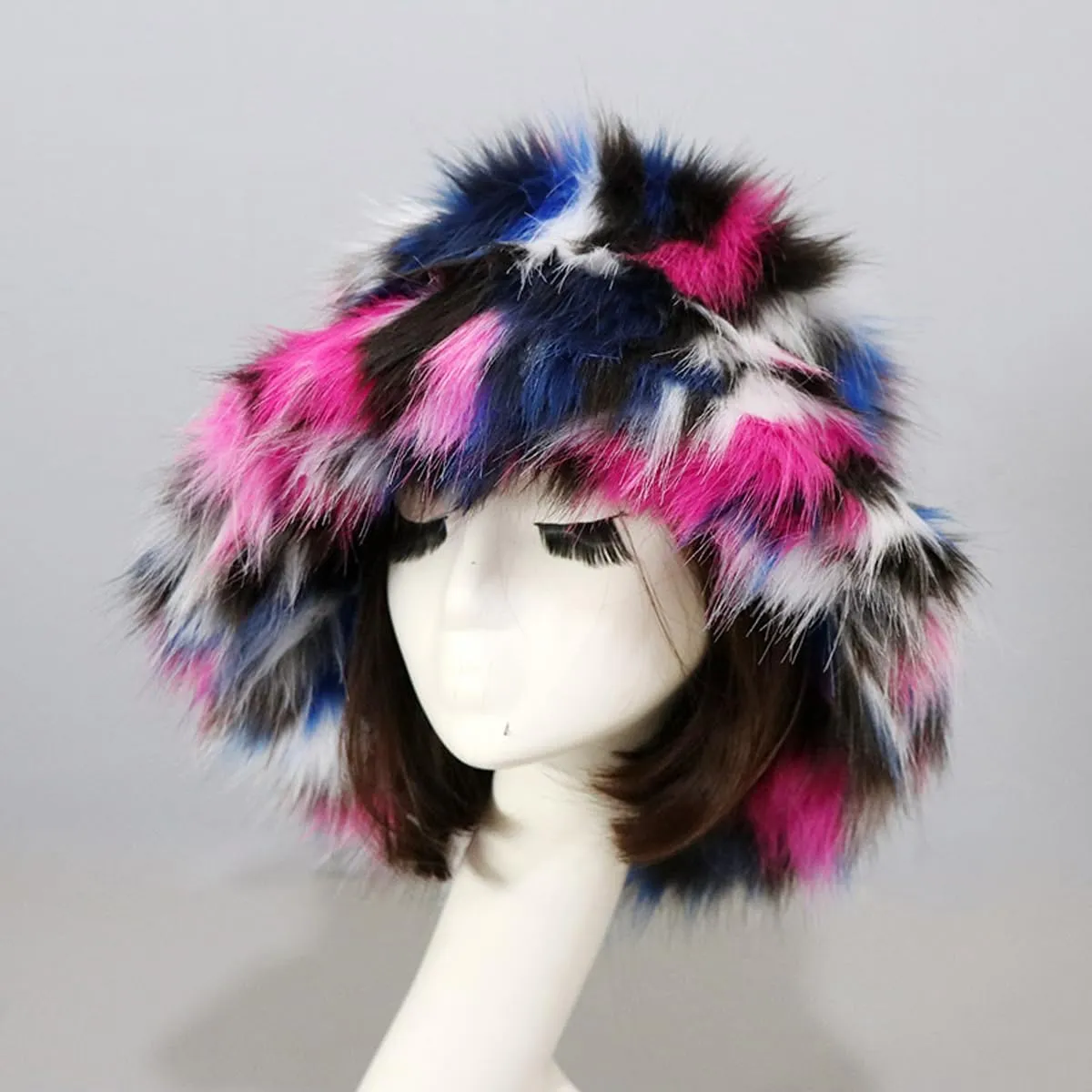 Faux Fur Bucket Hats Winter Warm Wide Brim Fisherman Cap for Women Fluffy Fuzzy Bucket Hat