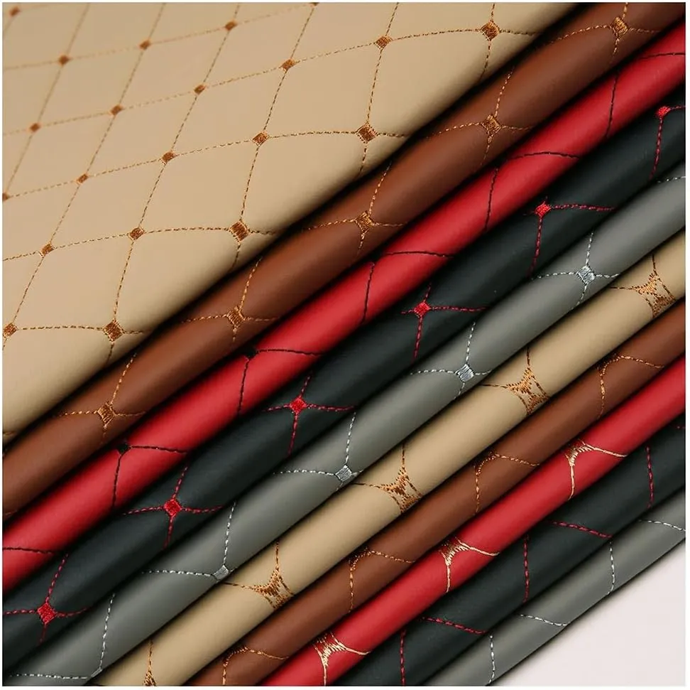 Faux Leather Thread Quilted Foam Fabric Vinyl for Upholstery Automotive,Furniture, DIY Projects, Headboards, Home Decor 1.4x1m(Gray,1.4X8m)