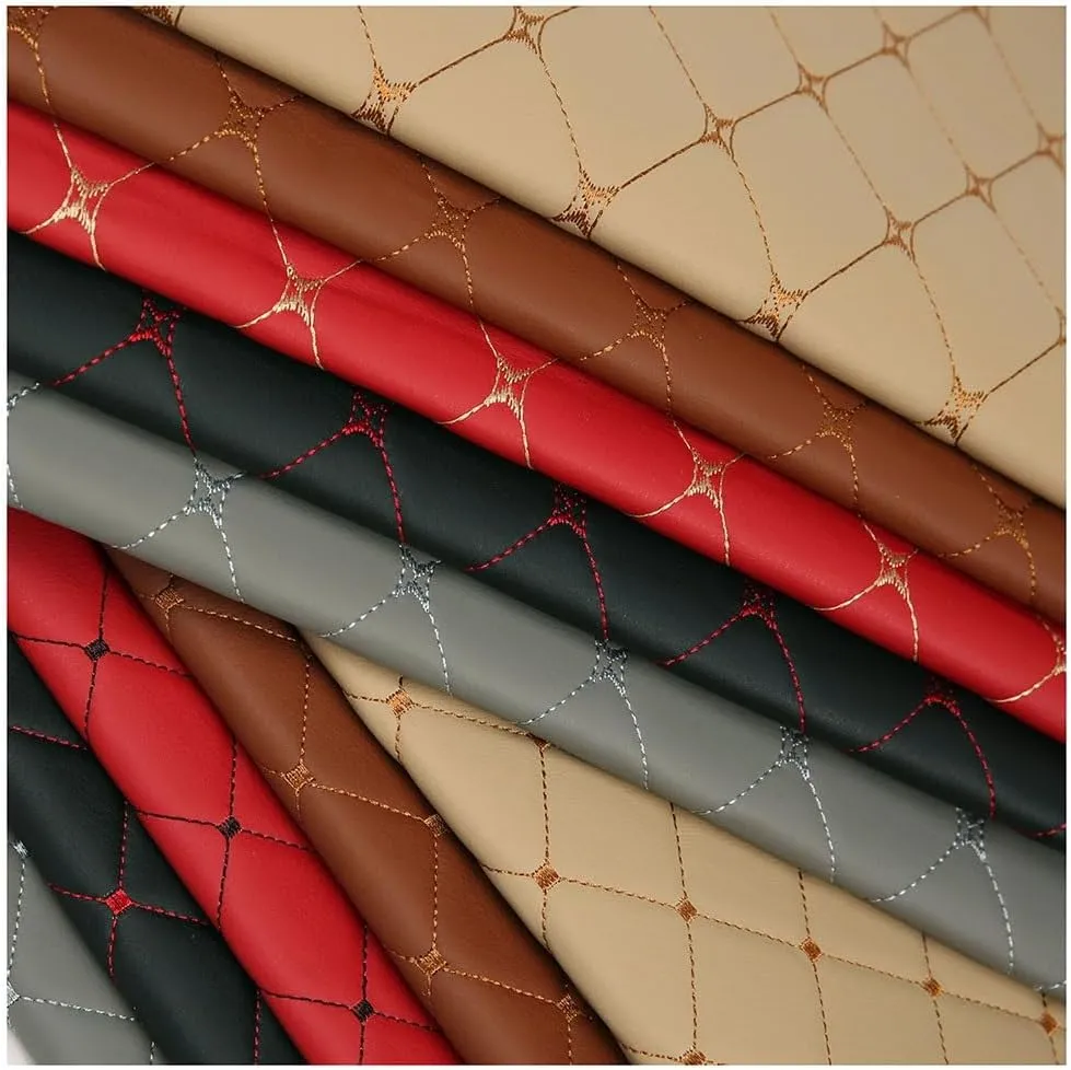 Faux Leather Thread Quilted Foam Fabric Vinyl for Upholstery Automotive,Furniture, DIY Projects, Headboards, Home Decor 1.4x1m(Gray,1.4X8m)