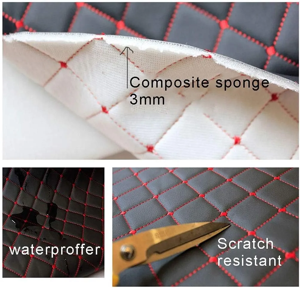 Faux Leather Thread Quilted Foam Fabric Vinyl for Upholstery Automotive,Furniture, DIY Projects, Headboards, Home Decor 1.4x1m(Gray,1.4X8m)