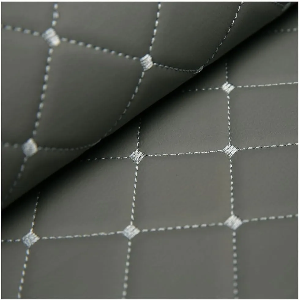 Faux Leather Thread Quilted Foam Fabric Vinyl for Upholstery Automotive,Furniture, DIY Projects, Headboards, Home Decor 1.4x1m(Gray,1.4X8m)