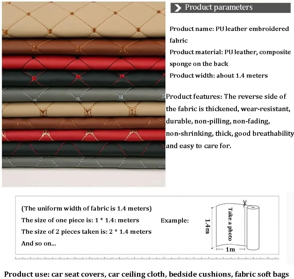 Faux Leather Thread Quilted Foam Fabric Vinyl for Upholstery Automotive,Furniture, DIY Projects, Headboards, Home Decor 1.4x1m(Gray,1.4X8m)