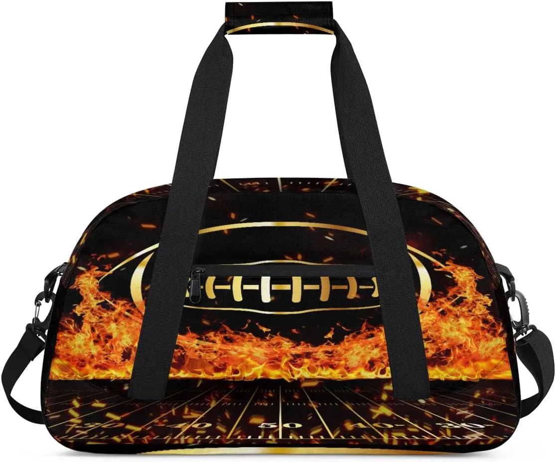 Fire Football Kids Overnighter Duffel Bags for Boys Girls, Carry-On Size Sports Gym Bag for School Practice or Overnight Travel Weekender Sleepover Workout Tote Bag