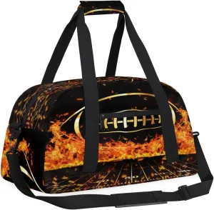 Fire Football Kids Overnighter Duffel Bags for Boys Girls, Carry-On Size Sports Gym Bag for School Practice or Overnight Travel Weekender Sleepover Workout Tote Bag