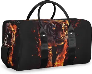 Fire Tiger Travel Duffle Bag for Women Men Gym Duffel Foldable Bag Waterproof Weekender Wild Animal Theme Duffle Tote