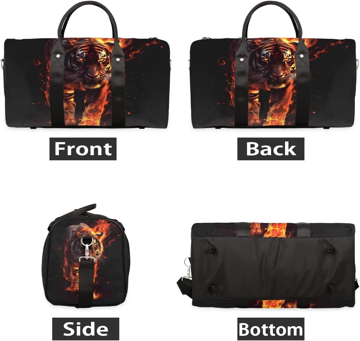 Fire Tiger Travel Duffle Bag for Women Men Gym Duffel Foldable Bag Waterproof Weekender Wild Animal Theme Duffle Tote