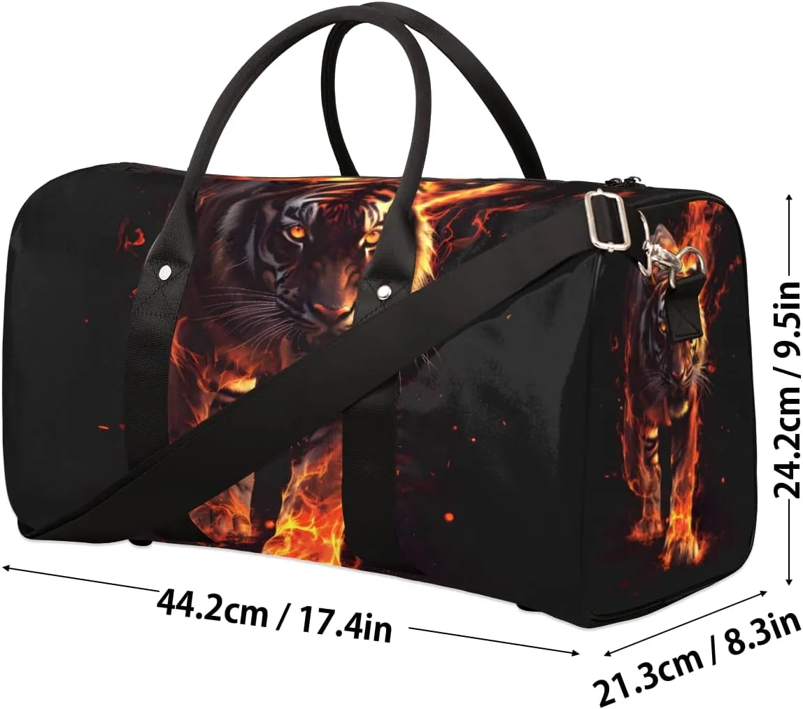 Fire Tiger Travel Duffle Bag for Women Men Gym Duffel Foldable Bag Waterproof Weekender Wild Animal Theme Duffle Tote