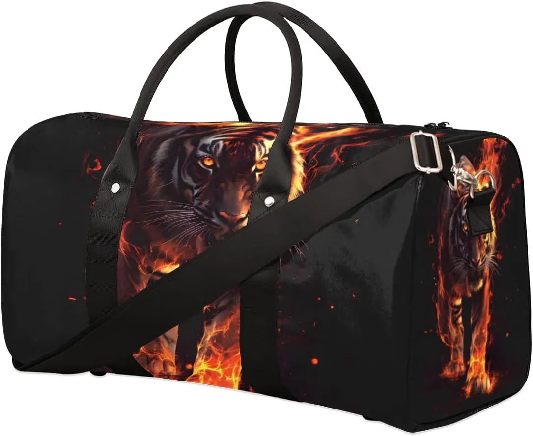 Fire Tiger Travel Duffle Bag for Women Men Gym Duffel Foldable Bag Waterproof Weekender Wild Animal Theme Duffle Tote