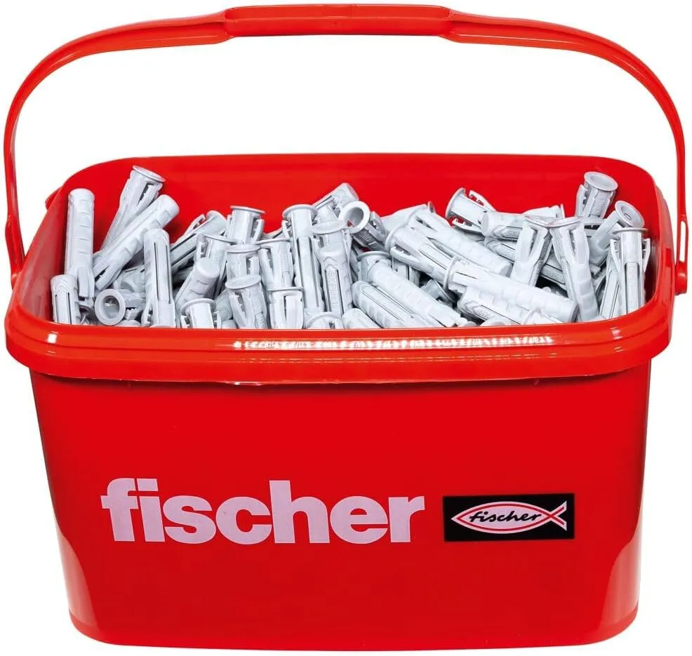 fischer 567901 Expansion SX Plus 12 x 60, Practical Bucket with 350 Nylon, dowels for Optimal Hold When Fixing, Solid, aerated Concrete, Perforated Bricks and Much, Gray