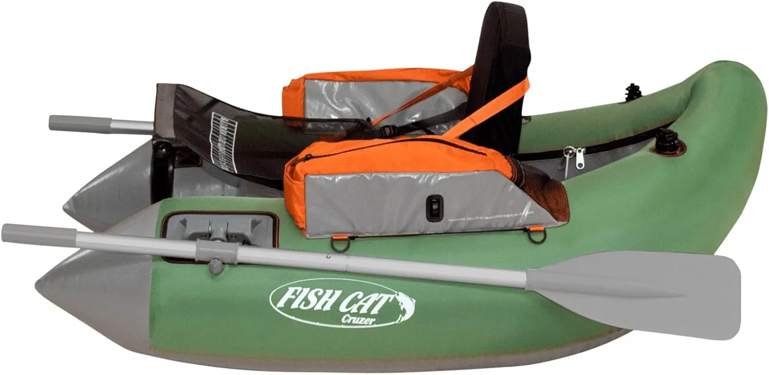 Fish Cat Cruzer 2-Chamber Durable Rowable Vinyl/PVC Boston Valve 250 Lbs Outdoor Water Sports Fishing Float Tube with 2-Piece Oars