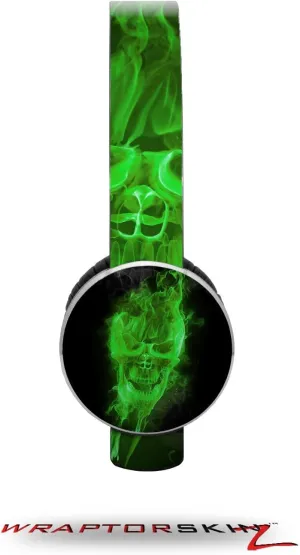 Flaming Fire Skull Green Decal Style Skin (fits Sol Republic Tracks Headphones - Headphones NOT Included)