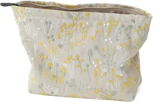 Floral Cotton Embroidered Makeup Bag - Large Capacity Cosmetic Pouch for Travel, Makeup Organizer & Toiletry Bag with Zipper, Perfect for Daily Use & Gifts