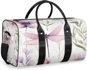 Floral Dragonfly Travel Duffle Bag for Women Men Gym Duffel Foldable Bag Waterproof Weekender Retro Flower Leaf Duffle Tote