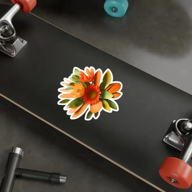 Floral Fusion Kiss Cut Vinyl Decals Orange Red Flowers