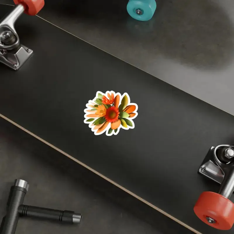 Floral Fusion Kiss Cut Vinyl Decals Orange Red Flowers