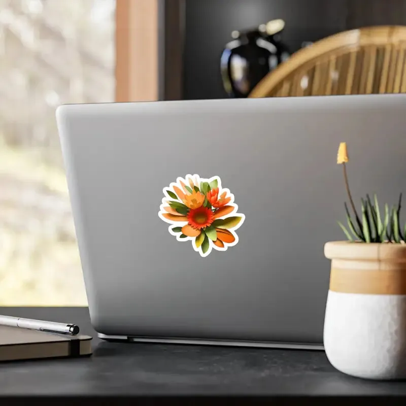 Floral Fusion Kiss Cut Vinyl Decals Orange Red Flowers