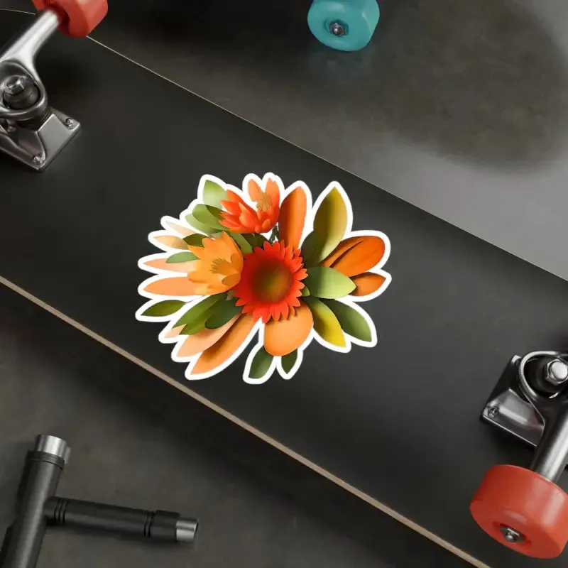 Floral Fusion Kiss Cut Vinyl Decals Orange Red Flowers