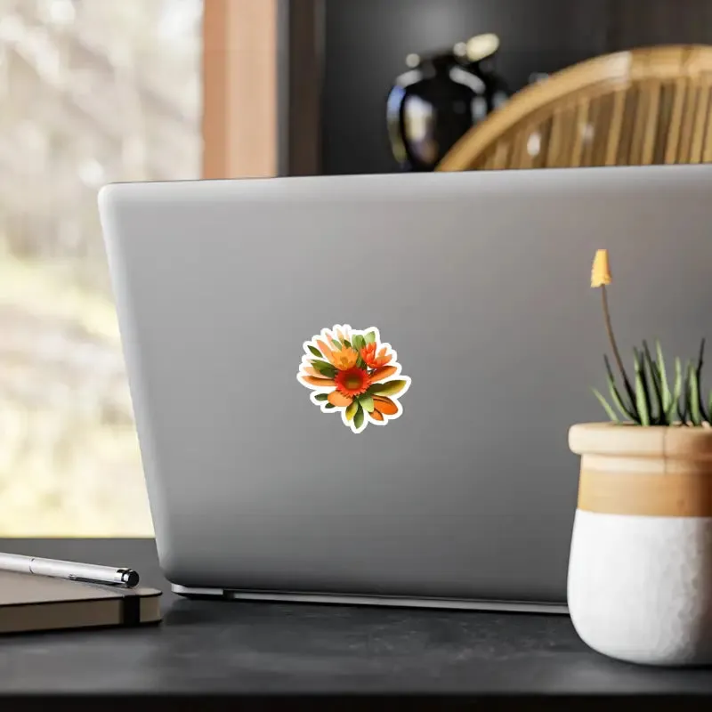 Floral Fusion Kiss Cut Vinyl Decals Orange Red Flowers