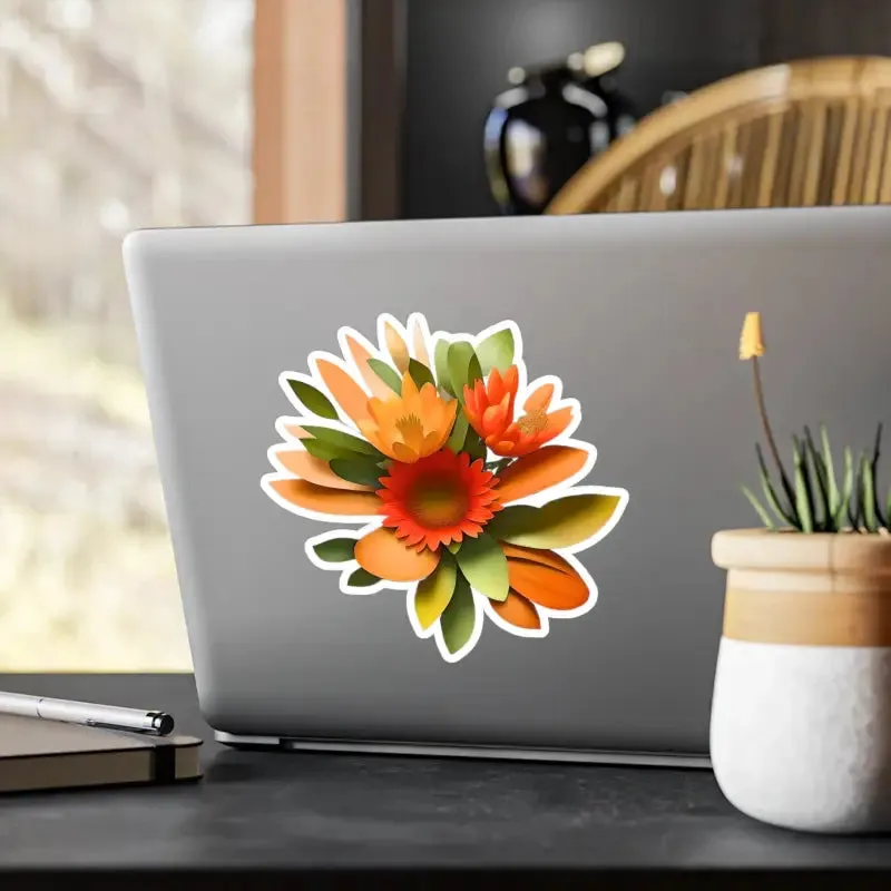 Floral Fusion Kiss Cut Vinyl Decals Orange Red Flowers