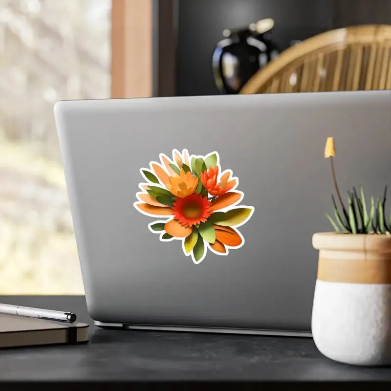 Floral Fusion Kiss Cut Vinyl Decals Orange Red Flowers