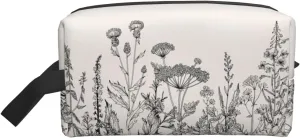 Floral Herbs Botanical Engraving Print Large Capacity Cosmetic Organizer for Women and Men Portable Travel Makeup Pouch