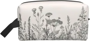 Floral Herbs Botanical Engraving Print Large Capacity Zippered Storage Bag Travel Cosmetic Organizer for Toiletries Makeup