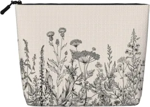 Floral Herbs Botanical Engraving Print Work Bag Essentials Single-layer Makeup Bag Travel Cosmetic Organizer Large Capacity