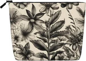Floral Herbs Botanical Pattern Print make up bag Single-layer Makeup Bags Travel Cosmetic Organizer Large Capacity Zippered
