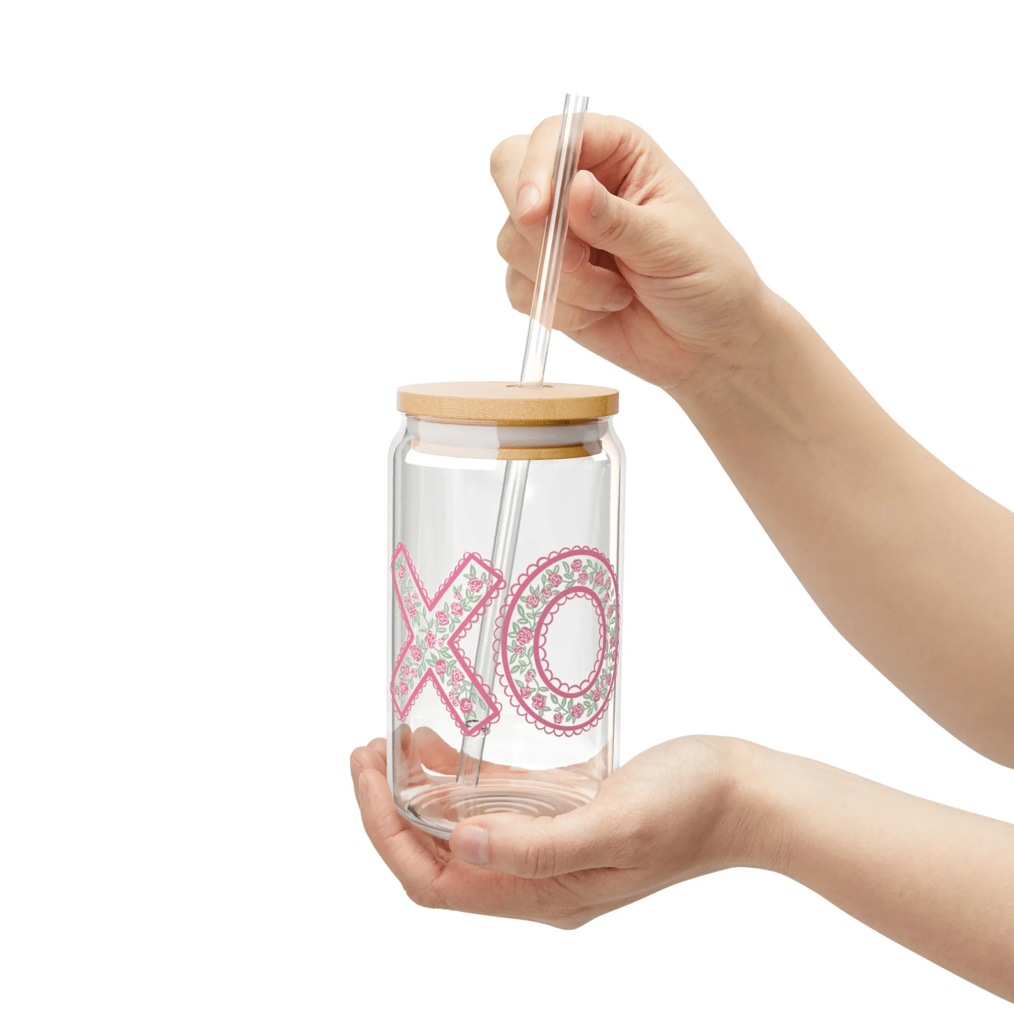 Floral Hugs & Kisses Sipper Glass 16 Oz