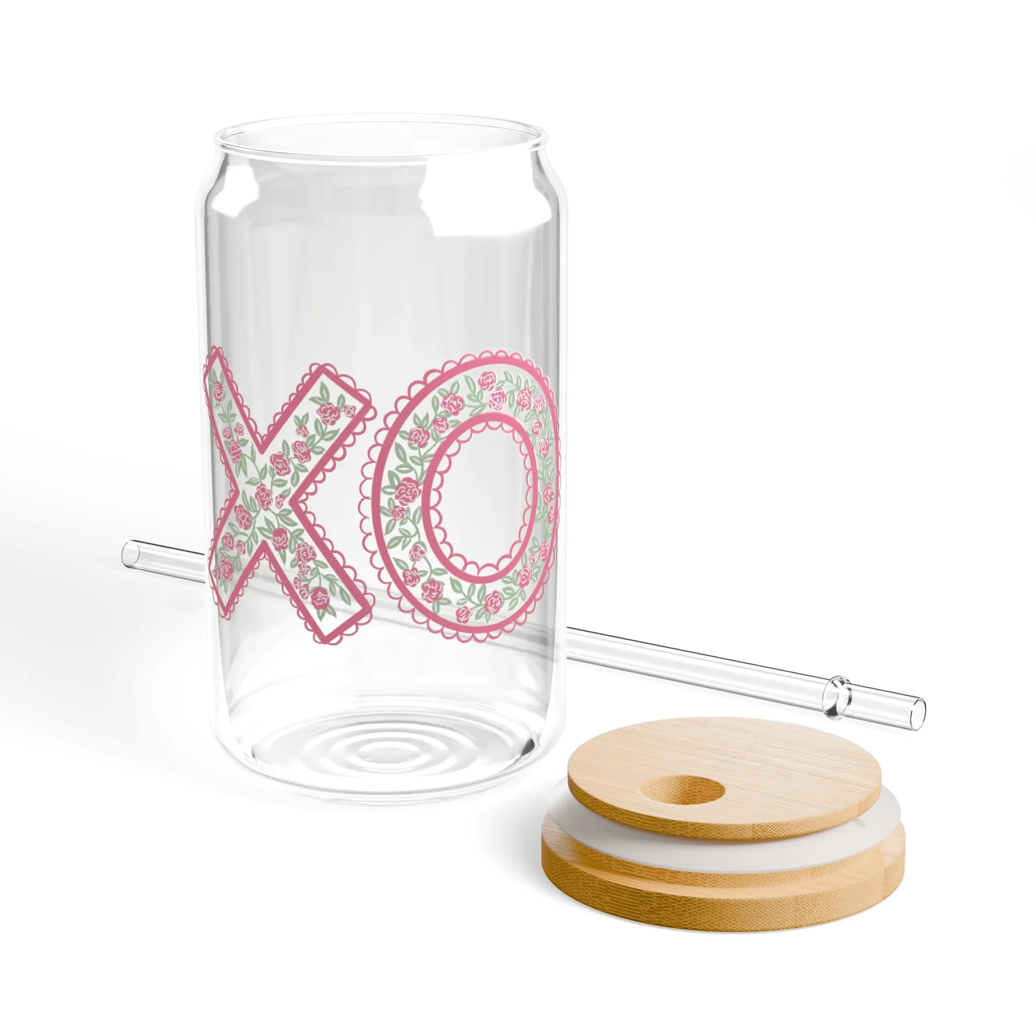 Floral Hugs & Kisses Sipper Glass 16 Oz