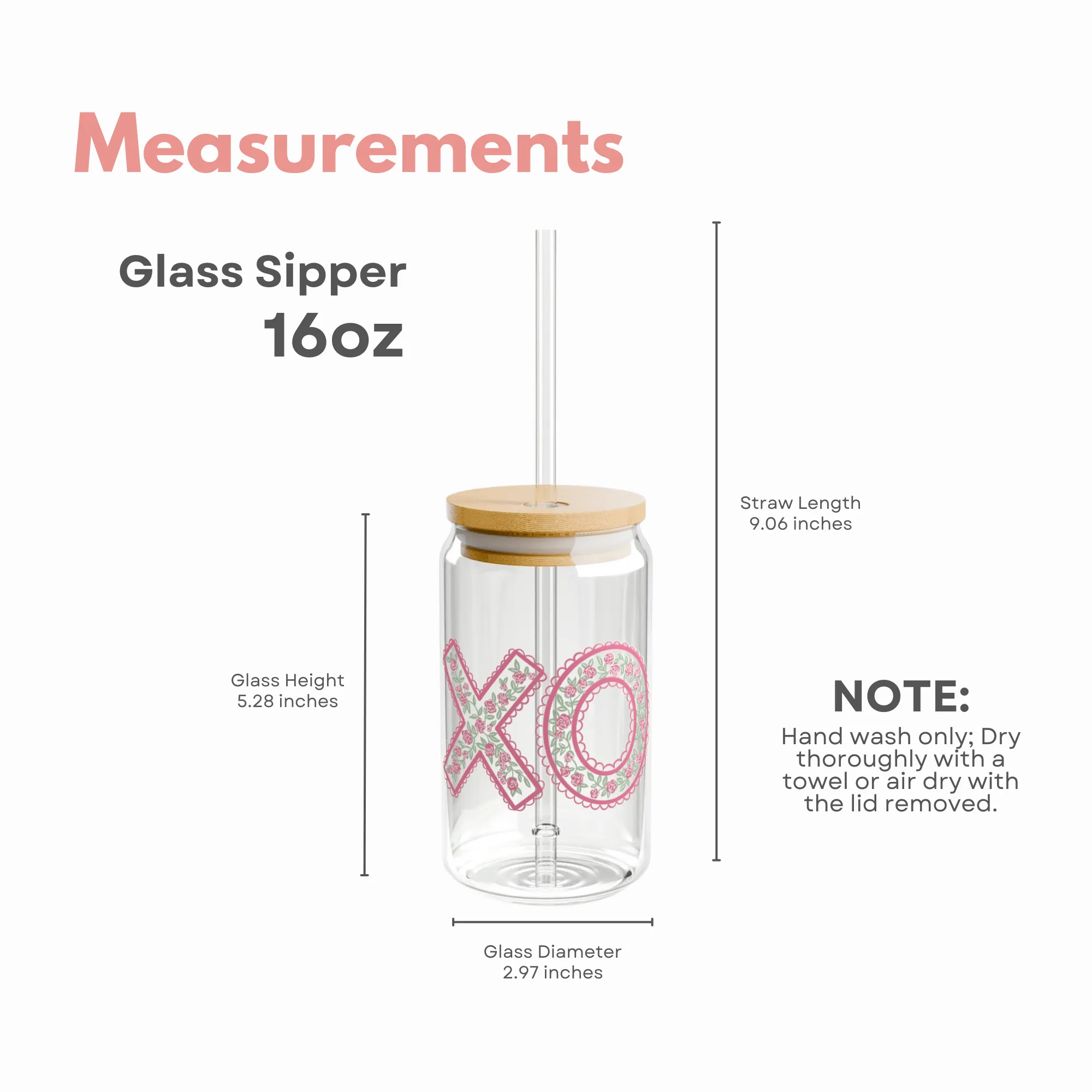 Floral Hugs & Kisses Sipper Glass 16 Oz
