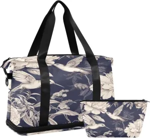 Floral Hummingbirds Duffel Bag Lightweight Carry On Gym Bags for Travel and Weekends, Versatile Overnight Bag with Shoe Compartment