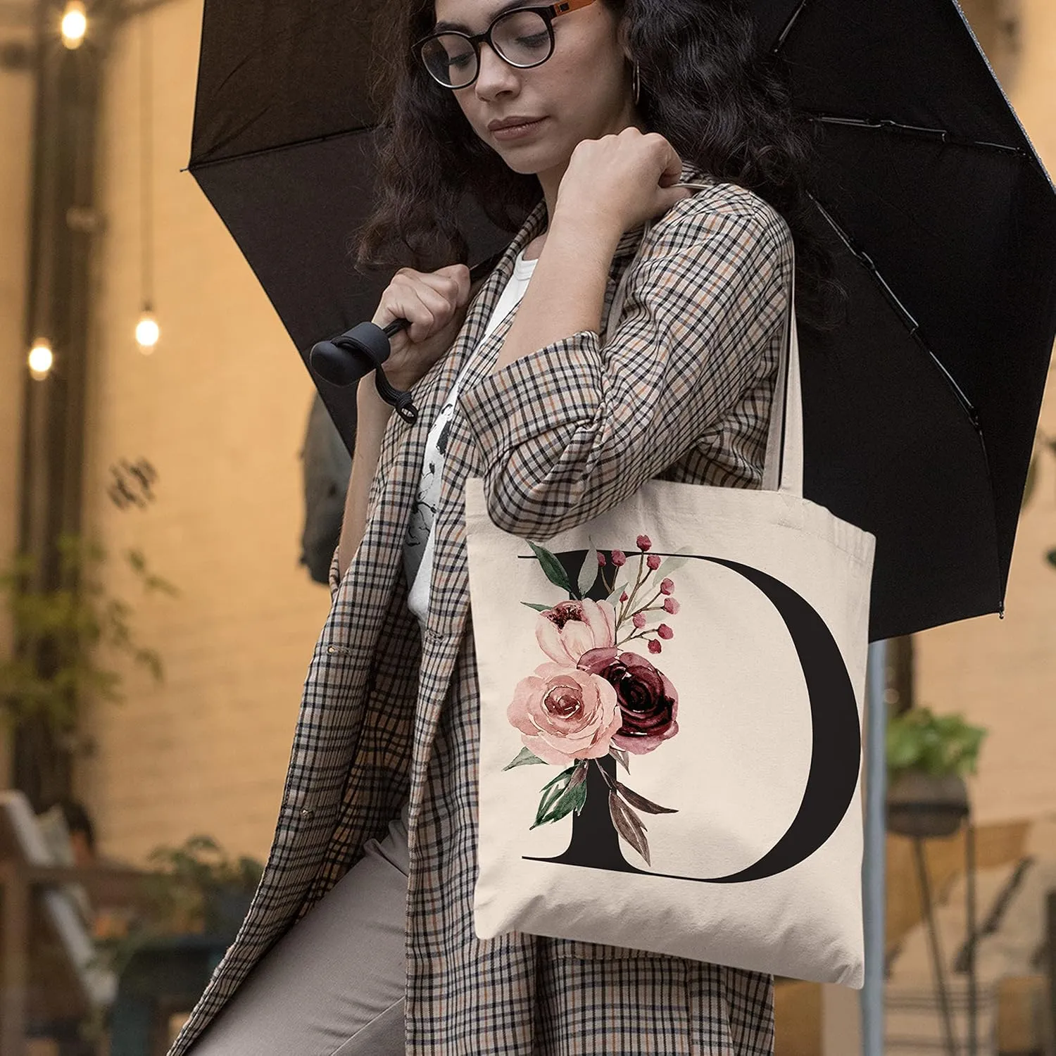 Floral Initial Tote Bag Gift for Women, Bridesmaid, Bachelorette Party, Bridal Shower
