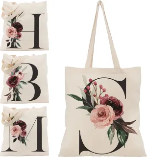 Floral Initial Tote Bag Gift for Women, Bridesmaid, Bachelorette Party, Bridal Shower
