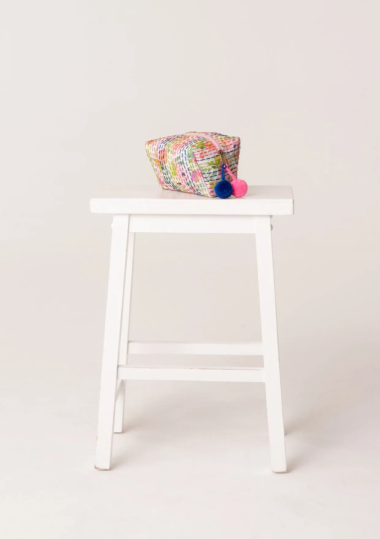 Floral Kantha Stitched Origami Cosmetic Bag