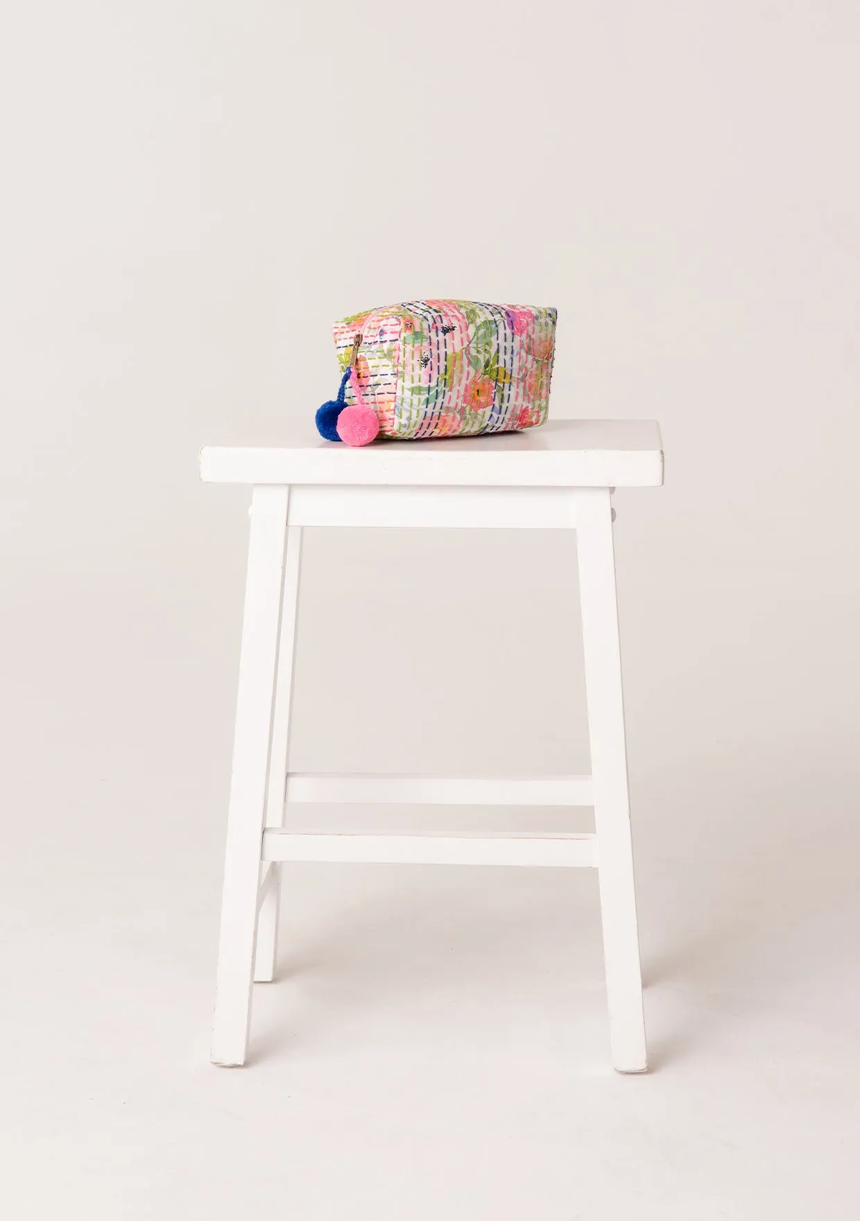 Floral Kantha Stitched Origami Cosmetic Bag