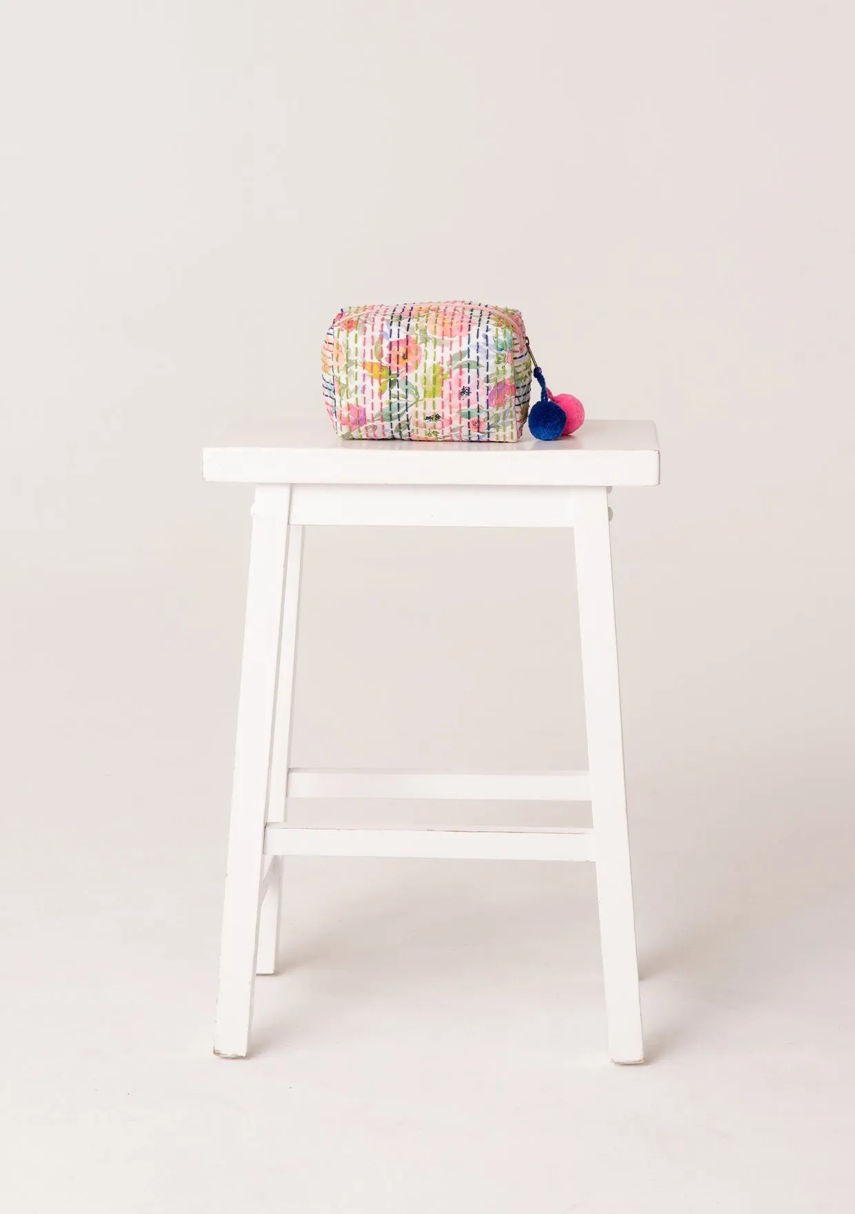 Floral Kantha Stitched Origami Cosmetic Bag