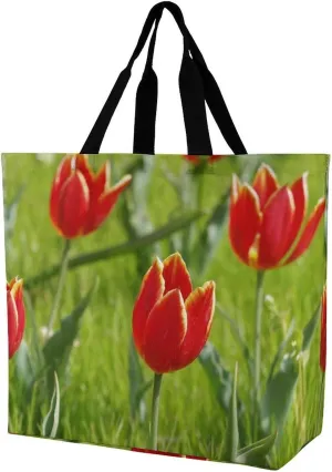 Floral Lawn Tote Bag for Women, Large Capacity Shoulder Bag, Lightweight Utility Grocery Handbag for Shopping, Fashion Leisure Travel Beach Bag Tote Purse for Work Gym