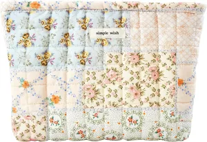 Floral Makeup Bag Large Cotton Quilted Cosmetic Makeup Bag Organizer, Aesthetic Portable Pouch Purse Toiletry Bag for Women Girls Travel accessories(Blue Floral-L)