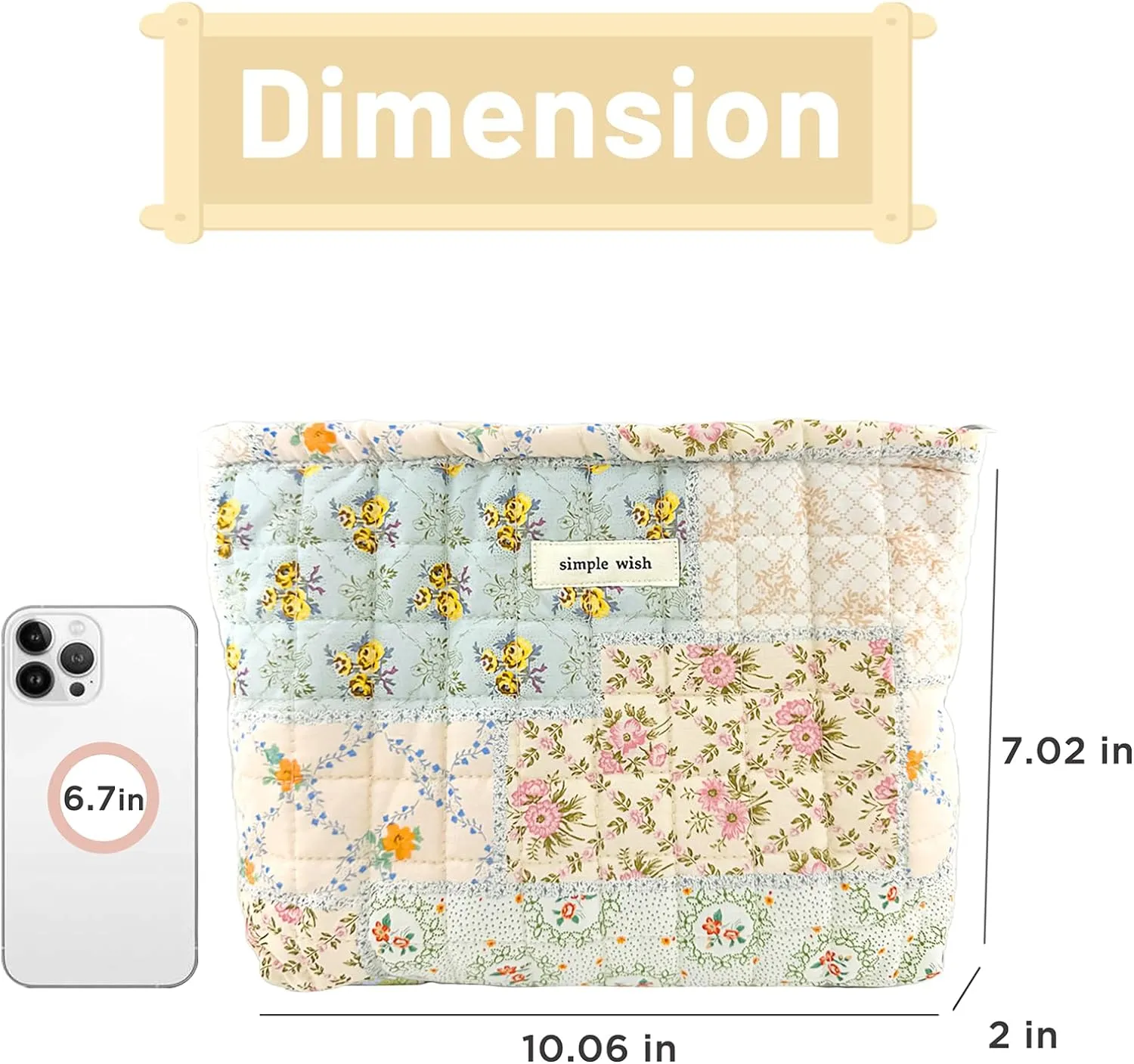 Floral Makeup Bag Large Cotton Quilted Cosmetic Makeup Bag Organizer, Aesthetic Portable Pouch Purse Toiletry Bag for Women Girls Travel accessories(Blue Floral-L)