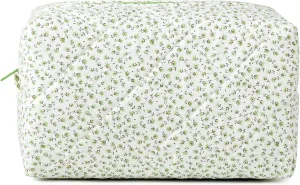 Floral Makeup Bag Quilted Cosmetic Bag Cute Puffy Coquette Makeup pouch Aesthetic Large Travel Toiletry Bag Organizer cotton Makeup Brushes Storage Bag for Wome
