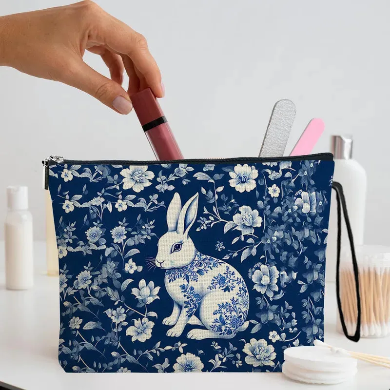Floral Rabbit Fine Linen Square Makeup Bags