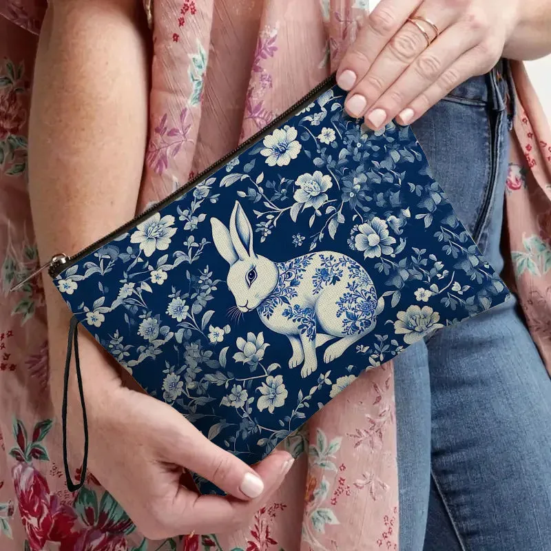 Floral Rabbit Fine Linen Square Makeup Bags
