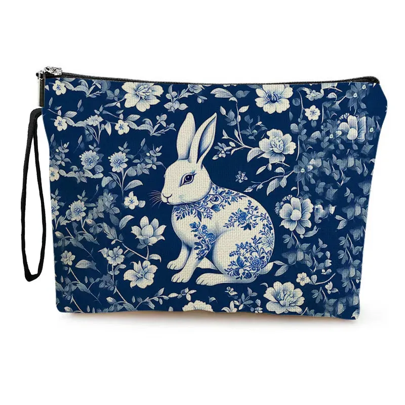 Floral Rabbit Fine Linen Square Makeup Bags