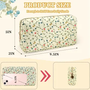 Floral Small Makeup Bag for Purse, Coquette Aesthetic Makeup Bag Cute Preppy Cosmetic Bag Waterproof Nylon Pouches, Makeup Brushes Storage Bag Travel Toiletry Bag Organizer for Women(Vine Floral)