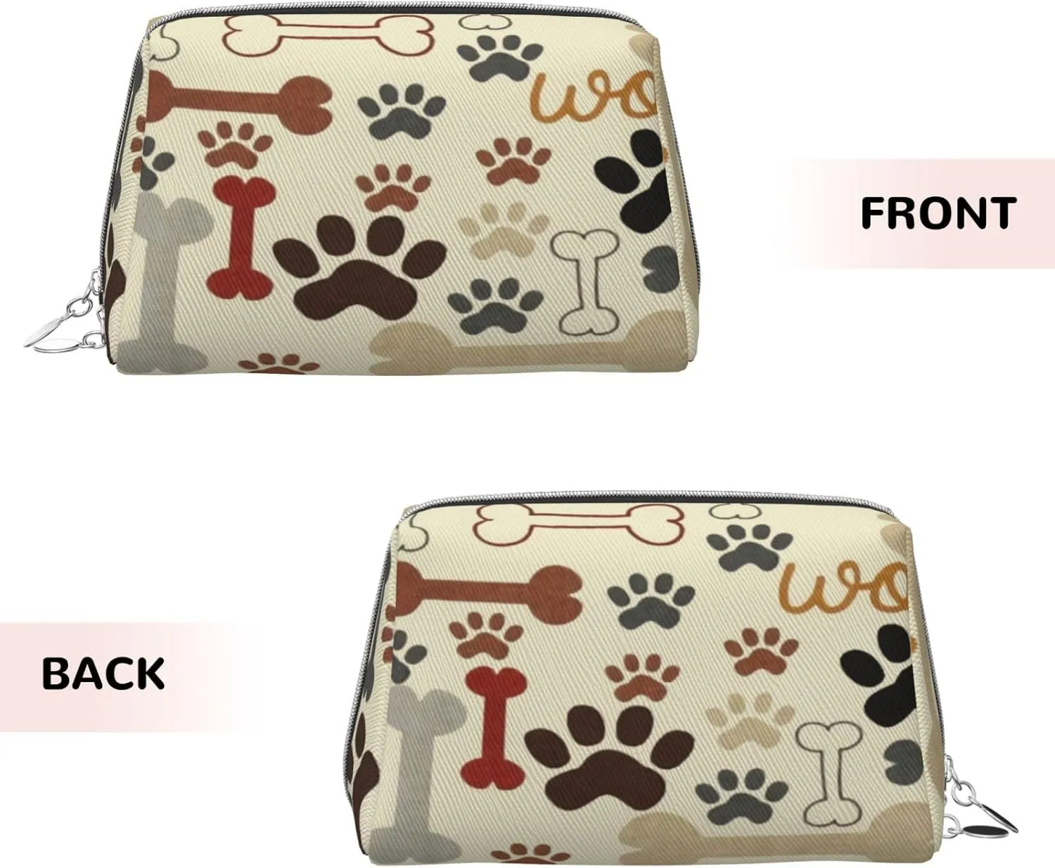 Floral,Makeup Bags for Women,Ornament Oriental,Leather Cosmetic Bag Toiletry Bag Travel Case Waterproof Makeup Pouch,Gray Brown,S