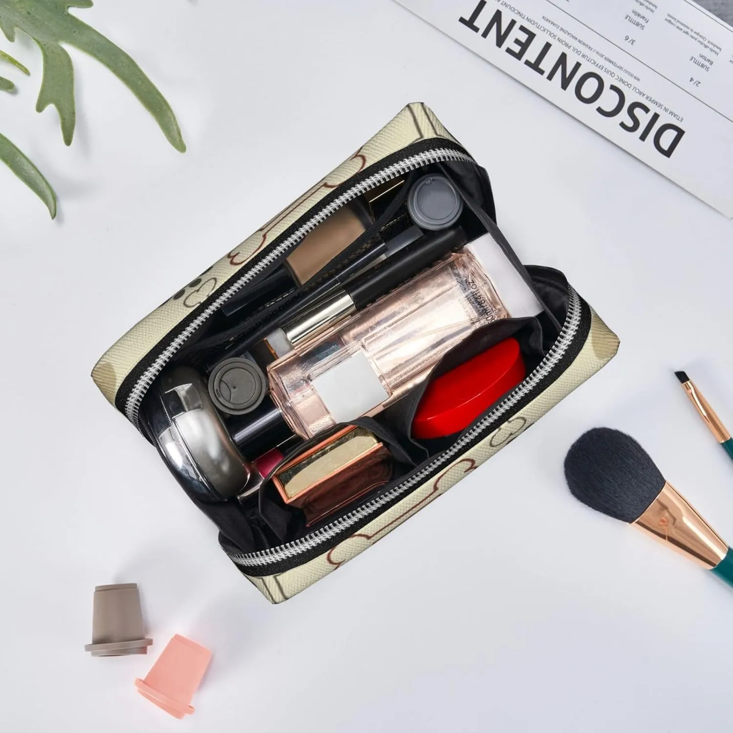 Floral,Makeup Bags for Women,Ornament Oriental,Leather Cosmetic Bag Toiletry Bag Travel Case Waterproof Makeup Pouch,Gray Brown,S