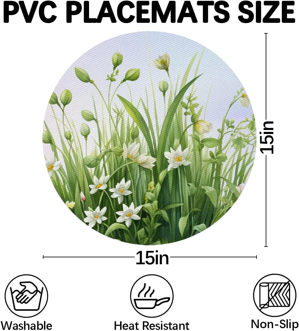 Flower Floral， 36 Wedge Placemats Set of 4 1pcs PVC Washable 4 1pcs Wedge Place mats Round Table mat Wipeable Plastic Dining Table mats for Kitchen Indoor Outdoor Patio Table Decor