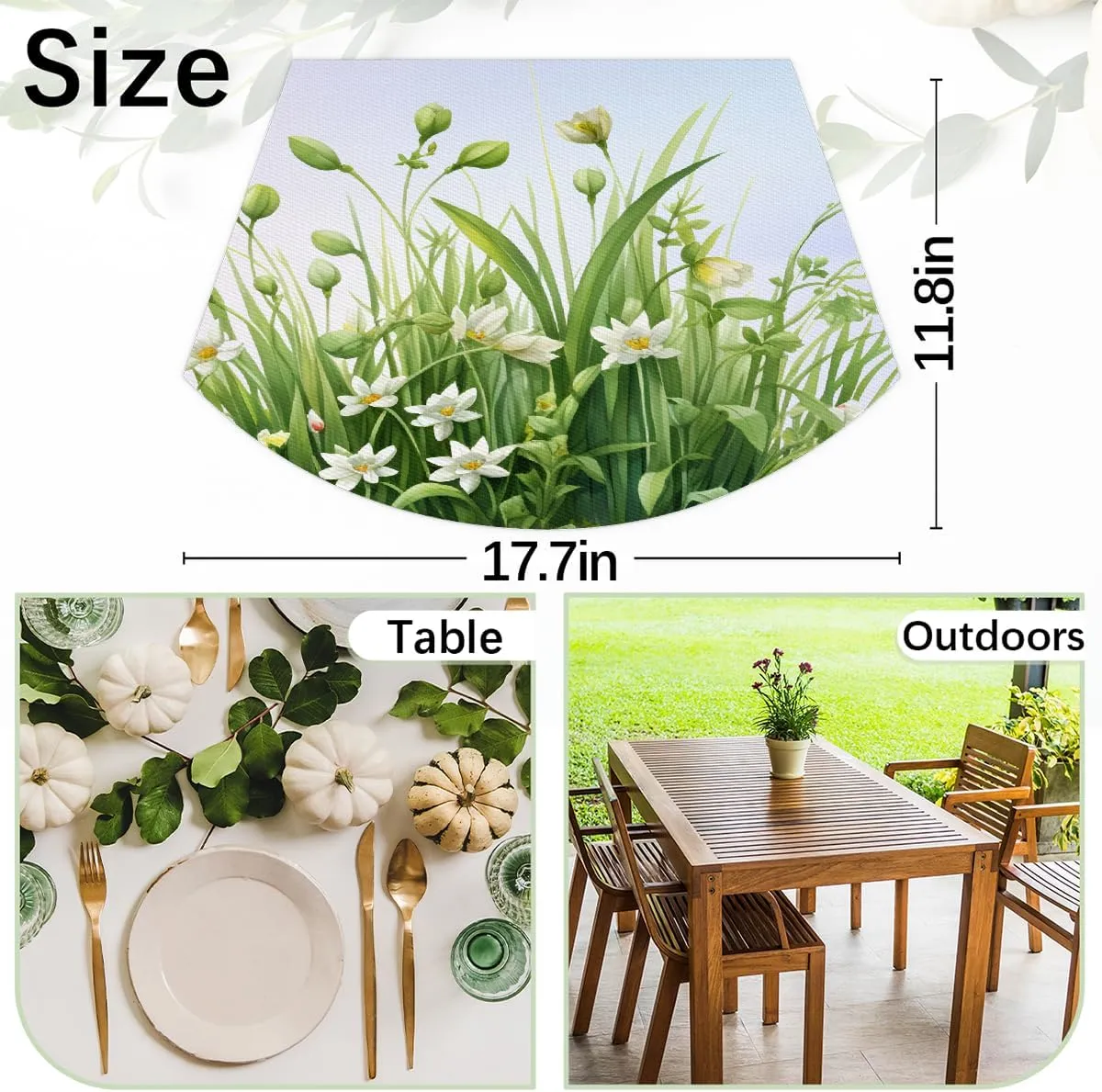 Flower Floral， 36 Wedge Placemats Set of 4 1pcs PVC Washable 4 1pcs Wedge Place mats Round Table mat Wipeable Plastic Dining Table mats for Kitchen Indoor Outdoor Patio Table Decor